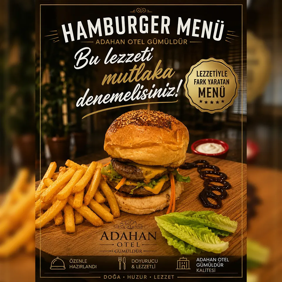 Hamburger Menu Restoran Deniz Kenari Havuz Basinda Adahan Hotel Gumuldur Otel Rezervasyonu izmir